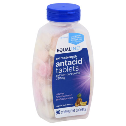 Equaline, Antacid Extra Strength Chewable Tablets Tropical Fruit Flavors, Case Of 6, 96 Ct