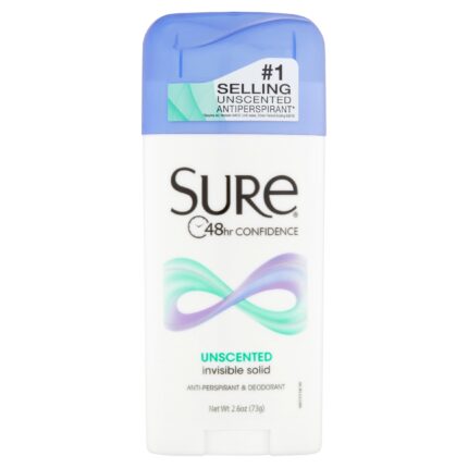 Sure, Anti-Perspirant And Deodorant Invisible Solid Unscented, Case Of 6, 2.6 Oz