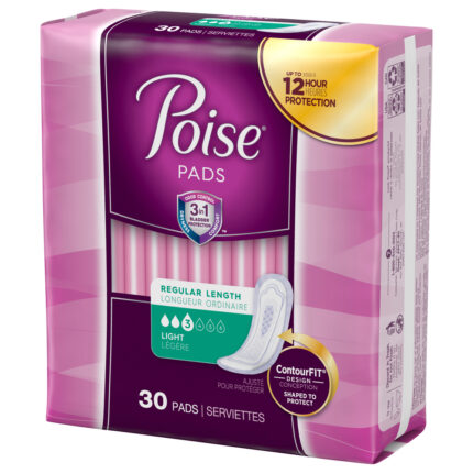 Poise, Incontinence Pads For Women Light Absorbency Regular Length Packaging May Vary, Case Of 4, 30 Ct