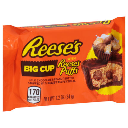Reese'S, Big Cup Milk Chocolate & Peanut Butter Stuffed With Puffs Cereal Candy, Case Of 16, 1.2 Oz