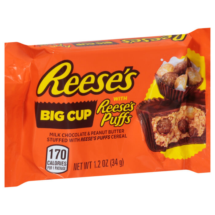 Reese'S, Big Cup Milk Chocolate & Peanut Butter Stuffed With Puffs Cereal Candy, Case Of 16, 1.2 Oz - Image 1