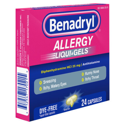 Benadryl, Liqui Gels Antihistamine Allergy Medicine Dye Free, Case Of 6, 24 Ct