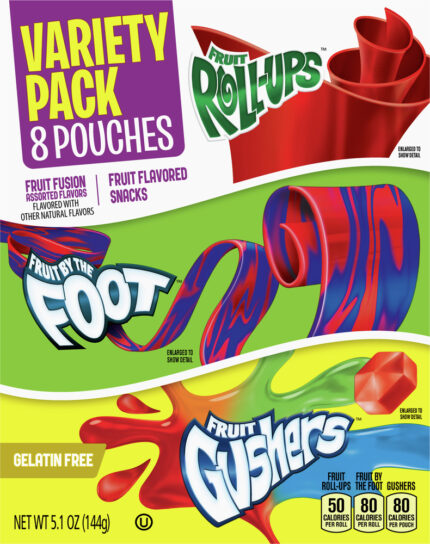 Betty Crocker, Fruit Roll-Ups, Fruit By The Foot, Gushers, Snacks Variety Pack, Case Of 8, 5.1 Oz