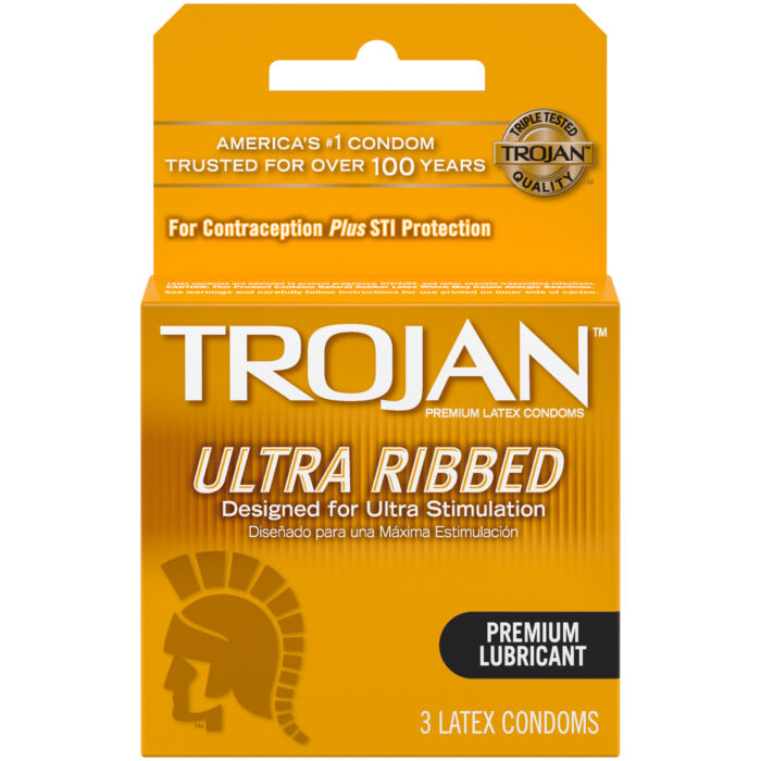 Trojan, Premium Latex Condoms Ultra Ribbed Premium Lubricant, Case Of 6, 3 Ct - Image 1