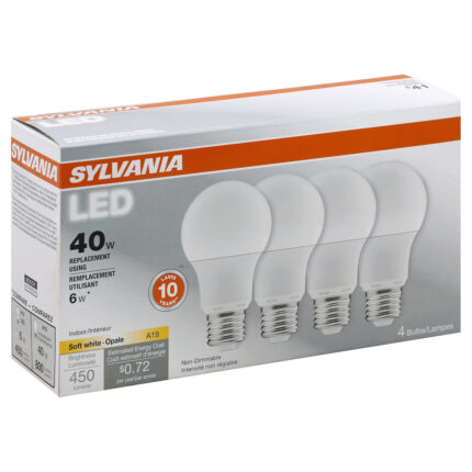 Sylvania, Led Light Bulbs Soft White Type A19 6W 40W Equivalent Non-Dimmable, Case Of 6, 4 Ct
