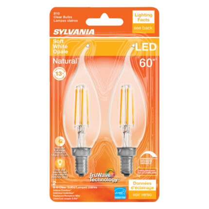 Sylvania, Led Light Bulbs Soft White Type B10 5.5W 60W Equivalent Dimmable, Case Of 6, 2 Ct