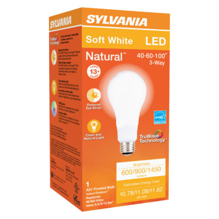 Sylvania, Led Light Bulb Soft White Type A21 E26 3-Way Natural 6.5/9/13.5W 40/60/100W Equivalent, Case Of 6, 1 Ct