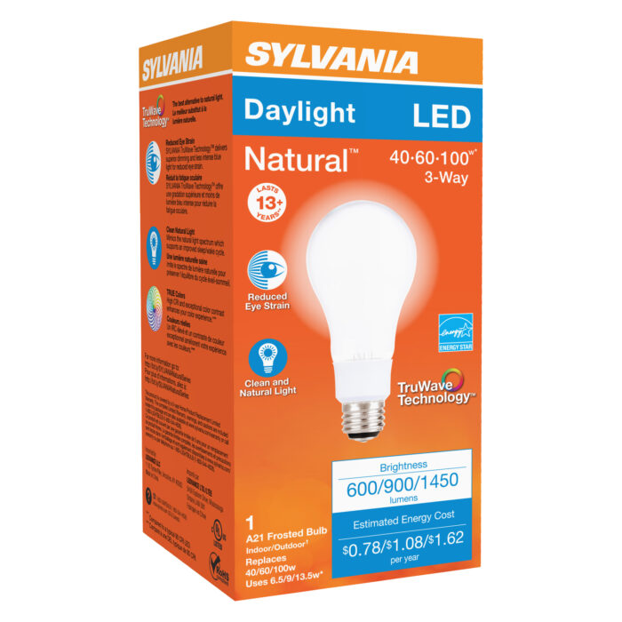 Sylvania, Led Light Bulb Daylight Type A21 E26 3-Way Natural 6.5/9/13.5W 40/60/100W Equivalent, Case Of 6, 1 Ct - Image 1