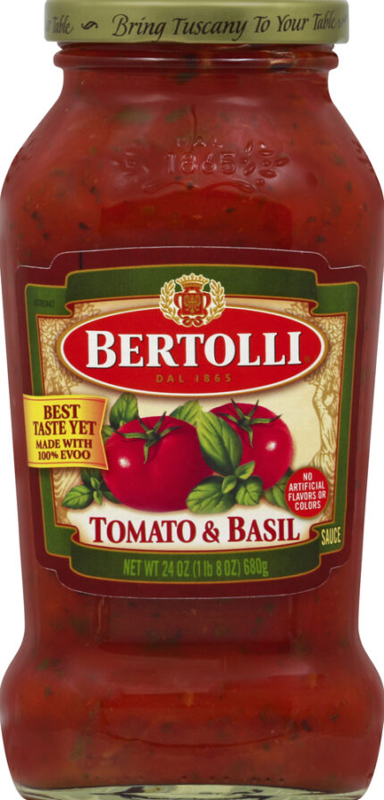 Bertolli, Tomato & Basil Pasta Sauce, Case Of 12, 24 Oz