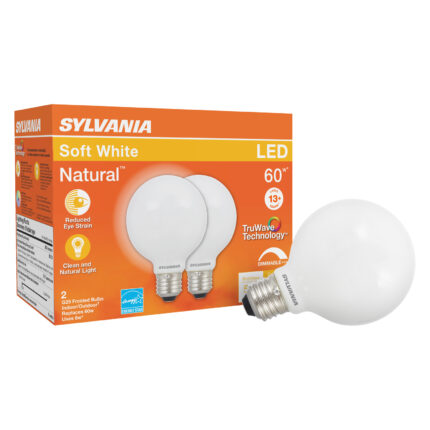 Sylvania, Led Light Bulbs Soft White Type G25 6W 60W Eqiuivalent Dimmable, Case Of 3, 2 Ct