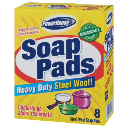 Powerhouse, Heavy Duty Steel Wool Soap Pads, Case Of 12, 8 Ct