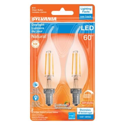 Sylvania, Led Light Bulbs Daylight Type B10 5.5W 60W Equivalent Dimmable, Case Of 6, 2 Ct