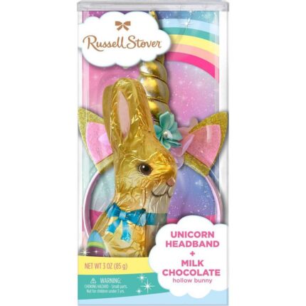 Russell Stover, Milk Chocolate Hollow Bunny With Unicorn Headband, Case Of 6, 3 Oz