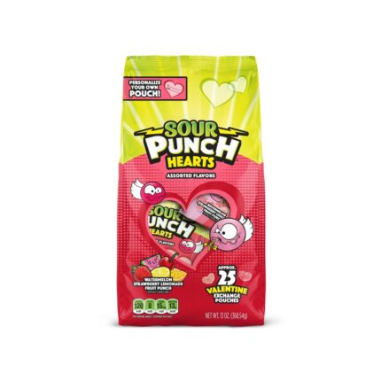 Sour Punch, Hearts Valentine'S Day Assorted Flavor Watermelon Strawberry Lemonade And Fruit Punch , Case Of 12, 13 Oz
