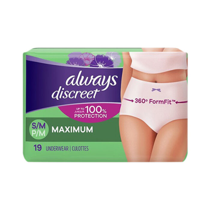 Always, Discreet Incontinence Underwear Leakguard Maximum Absorbency Small/Medium, Case Of 3, 19 Ct - Image 1