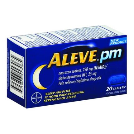 Aleve, Naproxen Sodium Pain Reliever/Fever Reducer Pm With Nighttime Sleep Aid Caplets, Case Of 3, 20 Ct