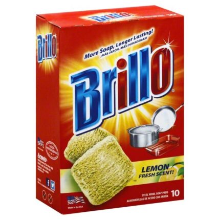 Brillo, Steel Wool Soap Pads Heavy Duty Lemon Fresh Scent, Case Of 12, 10 Ct
