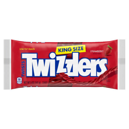Twizzlers, Twists Strawberry Flavored Chewy Candy Low Fat King Size, Case Of 15, 5 Oz