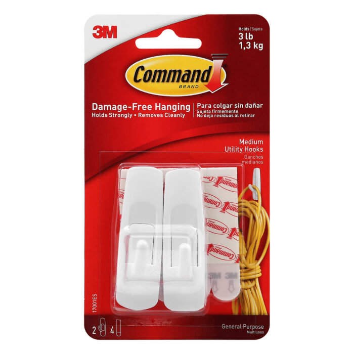Command, Medium Utility Hooks 3 Lb White 2 Hooks 4 Strips, Case Of 6, 2 Ct - Image 1