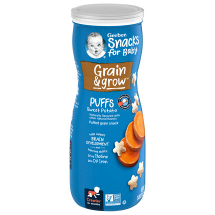 Gerber, Snacks For Baby Grain And Grow Puffs Sweet Potato Canister, Case Of 6, 1.48 Oz