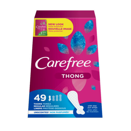 Care Free, Thong Pantiliners With Wings Unscented Regular, Case Of 12, 49 Ct