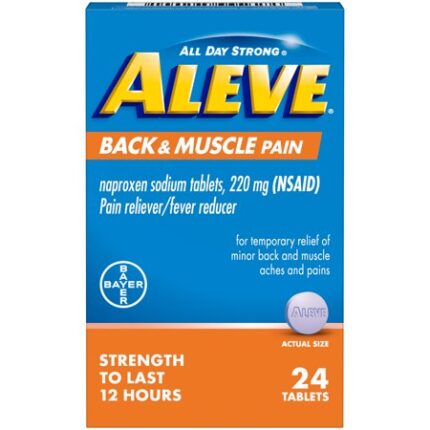 Aleve, Naproxen Sodium Pain Reliever/Fever Reducer Back And Muscle Pain Tablets, Case Of 3, 24 Ct