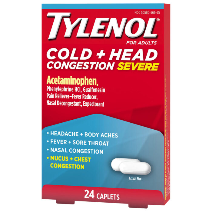 Tylenol, Caplets For Adults Congestion Severe Cold And Head, Case Of 6, 24 Ct - Image 1