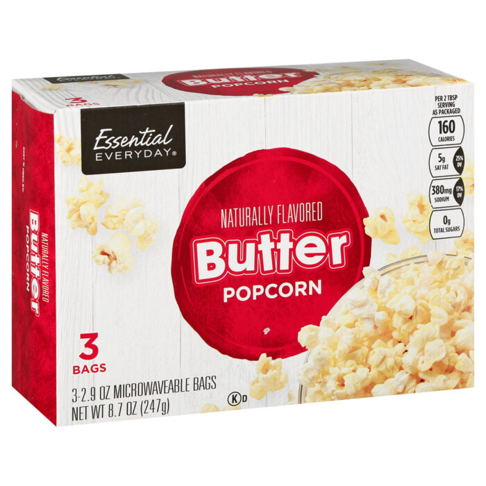 Essential Everyday, Naturally Flavored Butter Popcorn 3 Bags, Case Of 12, 8.7 Oz - Image 1