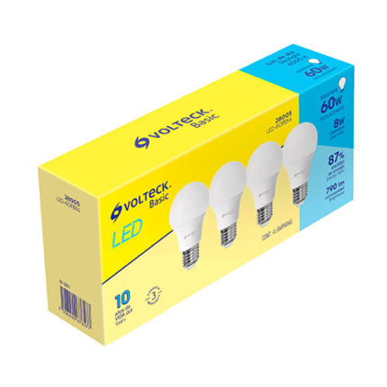 8W, Daylight Led Bulb,Volteckbasic,4Pack