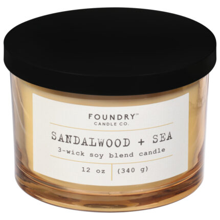 Foundry Candle Co, 3-Wick Soy Blend Candle Sandalwood + Sea, Case Of 4, 12 Oz