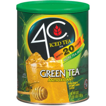 4C Foods, Green Tea Antioxidant With Lemon Flavor Iced Tea Mix Canister, Case Of 6, 47.2 Oz