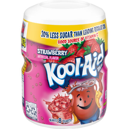 Kool-Aid, Sweetened Strawberry Powdered Drink Mix Caffeine Free Canister, Case Of 12, 19 Oz