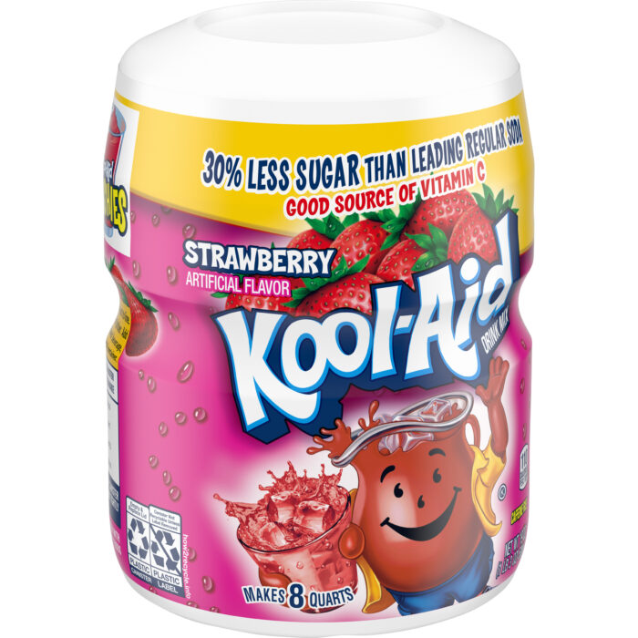 Kool-Aid, Sweetened Strawberry Powdered Drink Mix Caffeine Free Canister, Case Of 12, 19 Oz - Image 1