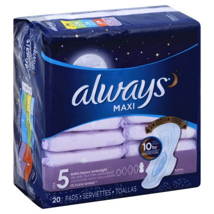 Always, Maxi Pads Size 5 Extra Heavy Overnight With Flex Wings, Case Of 6, 20 Ct