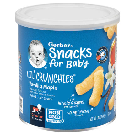 Gerber, Snacks For Baby Lil' Crunchies Baked Grain Snack Vanilla Maple Canister, Case Of 6, 1.48 Oz