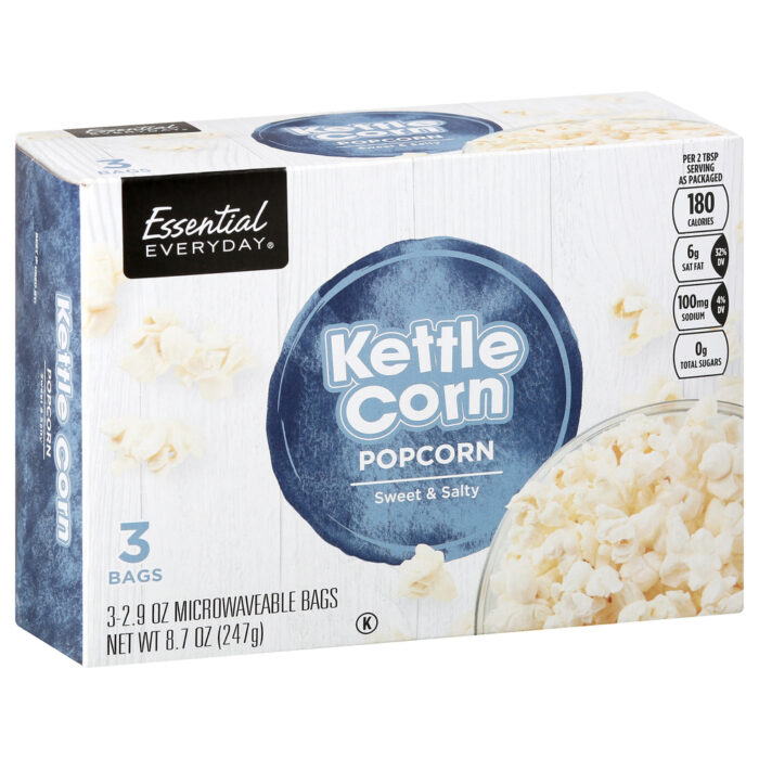 Essential Everyday, Kettle Corn Popcorn Sweet & Salty 3 Bags, Case Of 12, 8.7 Oz - Image 1