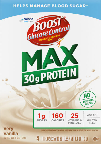 Boost, Glucose Control Max Protien Balanced Nutritional Drink Very Vanilla 4/11 Fl Oz, Case Of 3, 44 Fl Oz