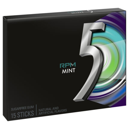 Five, 5 Gum Rpm Mint Sugarfree Gum Single Pack, Case Of 10, 15 Ct