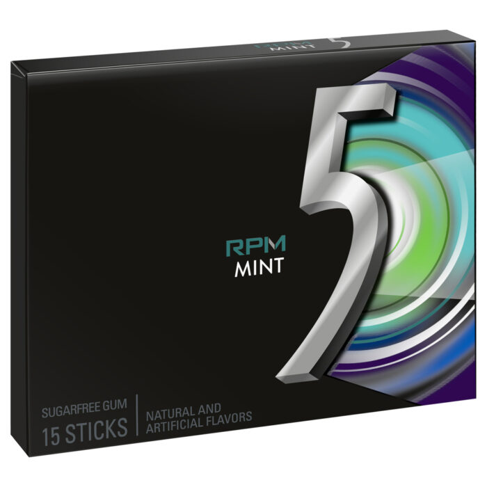Five, 5 Gum Rpm Mint Sugarfree Gum Single Pack, Case Of 10, 15 Ct - Image 1