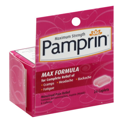 Pamprin, Menstrual Pain Relief Max Formula Caplets, Case Of 3, 24 Ct