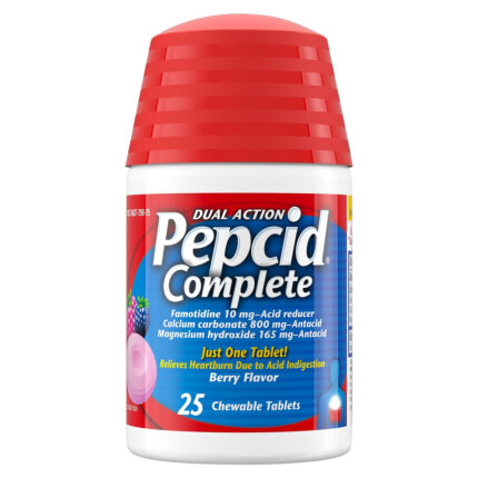 Pepcid Ac, Complete Acid Reducer + Antacid Chewable Tablets Berry, Case Of 3, 25 Ct