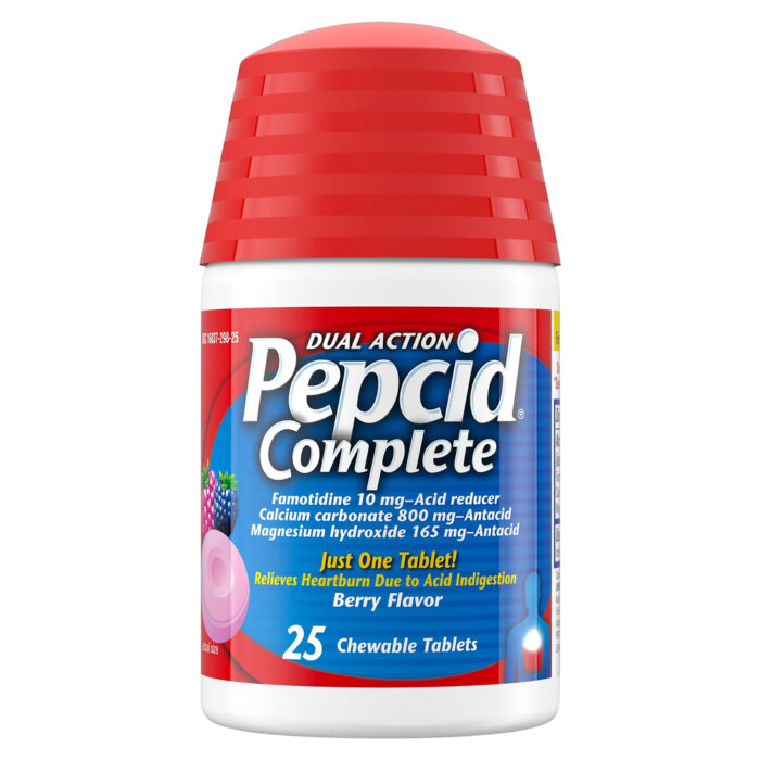 Pepcid Ac, Complete Acid Reducer + Antacid Chewable Tablets Berry, Case Of 3, 25 Ct - Image 1