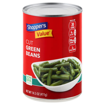 Shoppers Value, Cut Green Beans, Case Of 24, 14.5 Oz