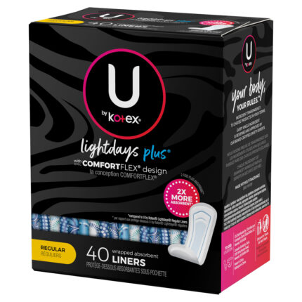 Kotex, Lightdays Plus Wrapped Absorbent Regular Liners, Case Of 8, 40 Ct