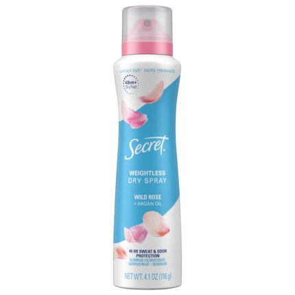 Secret, Dry Spray Antiperspirant Deodorant Wild Rose And Argan Oil, Case Of 3, 4.1 Oz