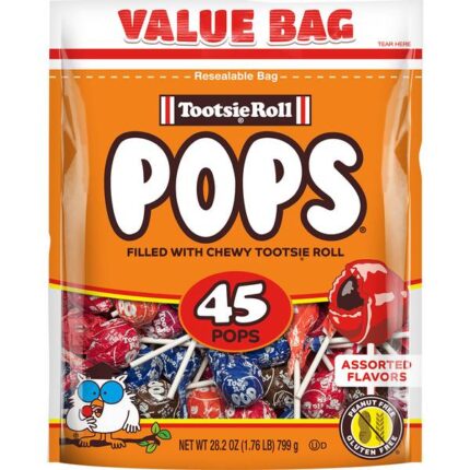 Tootsie Roll, Tootsie Pops 45 Piece Halloween Bag, Case Of 6, 28.2 Oz