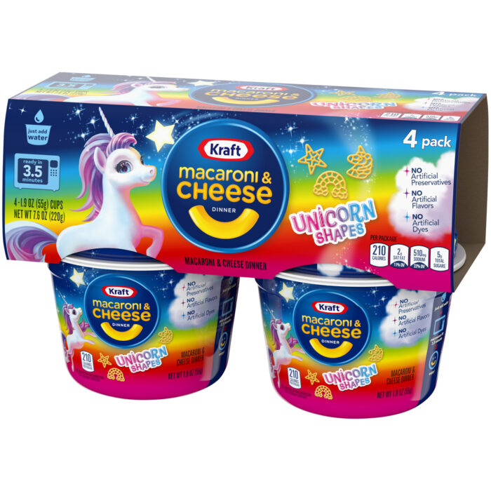 Kraft, Macaroni And Cheese Easy Microwavable Dinner With Unicorn Pasta Shapes Pack Cups, Case Of 6, 7.6 Oz - Image 1