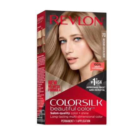 Revlon, Colorsilk Beautiful Color Permanent Hair Color 70 Medium Ash Blonde, Case Of 3, 1 Ct