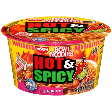 Nissin, Bowl Noodles Hot And Spicy With Shrimp Ramen Noodle Soup, Case Of 6, 3.27 Oz