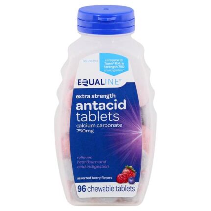 Equaline, Antacid Extra Strength Chewable Tablets Assorted Berry Flavors, Case Of 6, 96 Ct